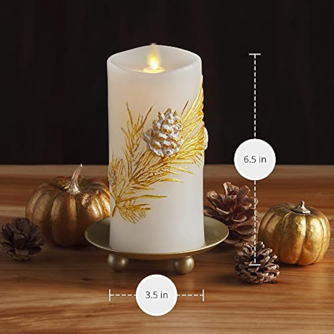 Luminara Embossed White Pinecone Flameless LED Candle Pillar (3" x 6.5") - with Recessed Edge Unscented Real Wax LED Battery Operated Candle Lights