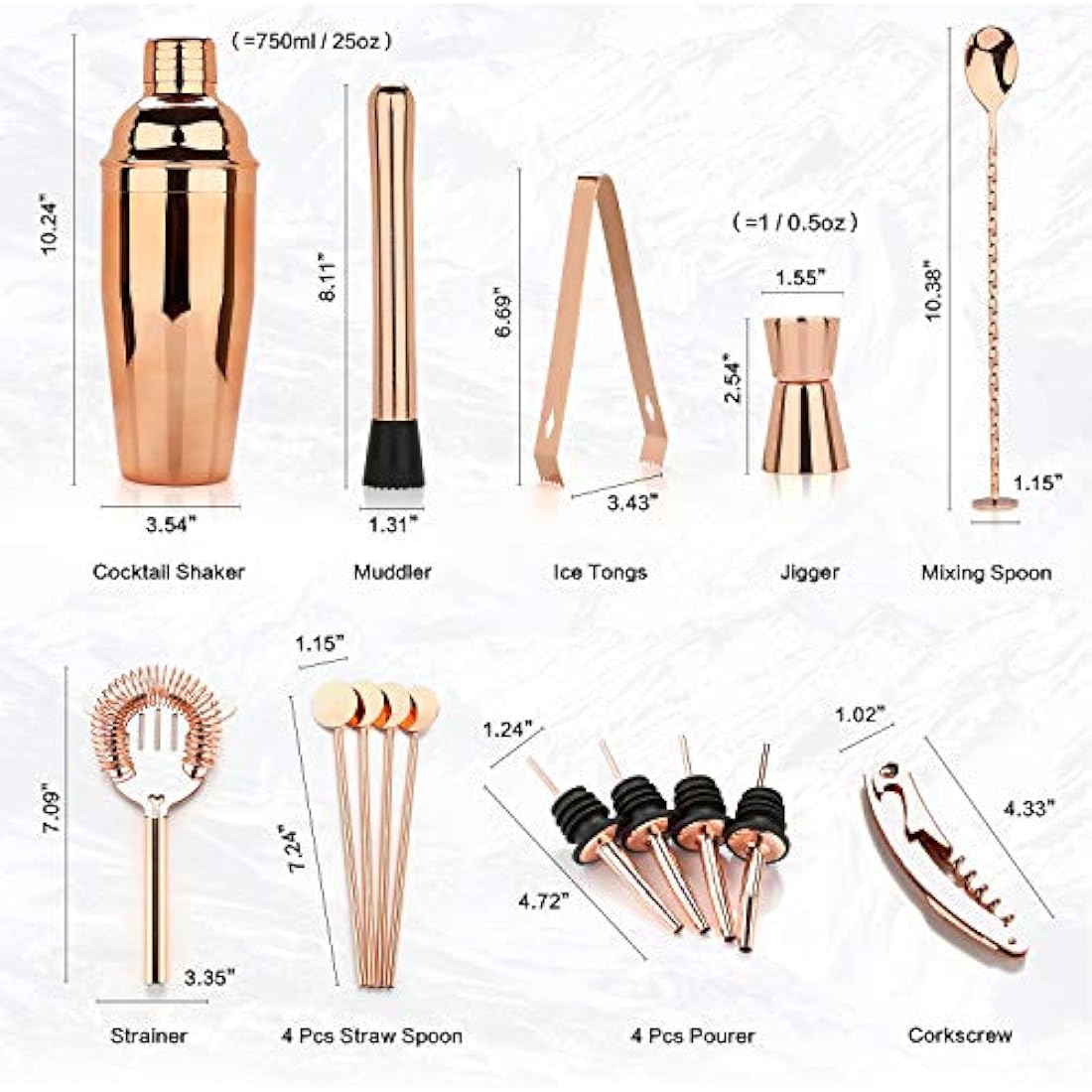 Cocktail Shaker Making Set: 16pcs Bartender Kit with Semicircle Eco Bamboo Stand - Stainless Steel Bar Tool Set Scandinavian Style Home DIY Kit