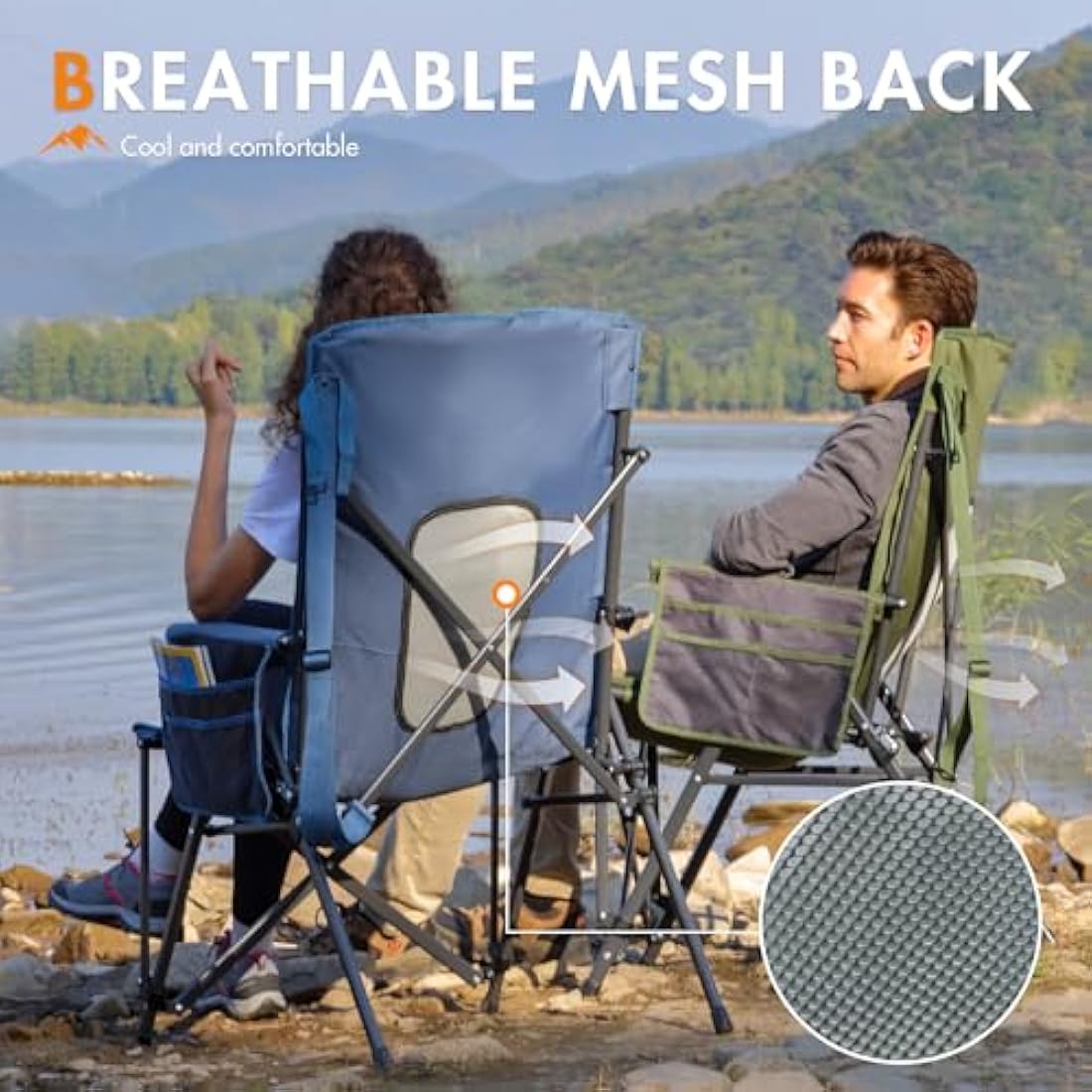 Portal Folding Camping Chair for Adults High Back Heavy Duty 180KG Load Foldable Garden Picnic Festival Collapsible Chair Oversized Hard Armrests Mesh Back Portable for Fishing Beach Patio