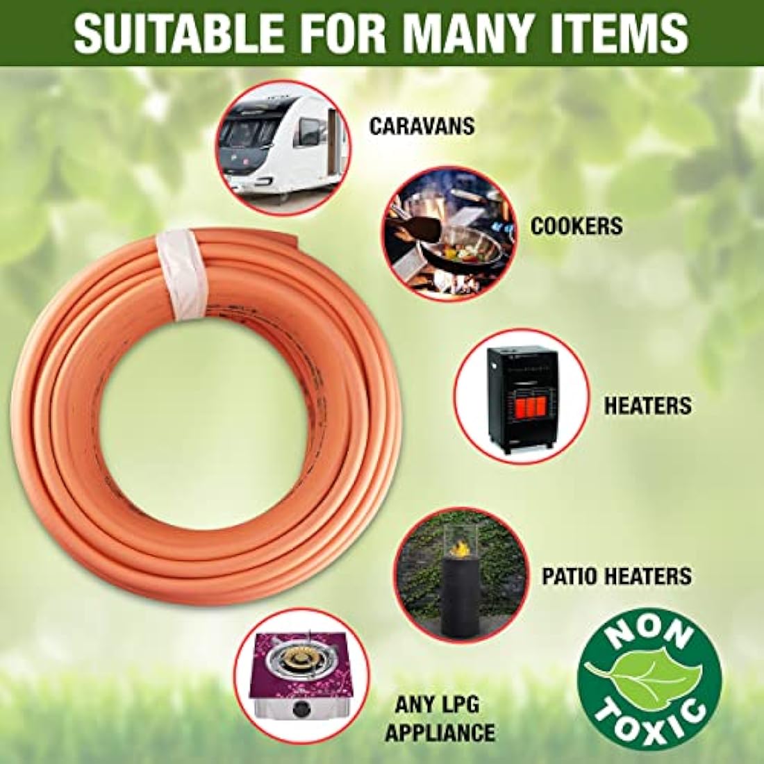 MYPURECORE 4m 8mm Premium High-Pressure Gas Hose Pipe with 2 Clips – Durable LPG Propane/Butane Pipe, Stamped with Manufacture Date, for BBQ, Caravan, Camping, Cookers, Heaters, Grill and Gas Bottles