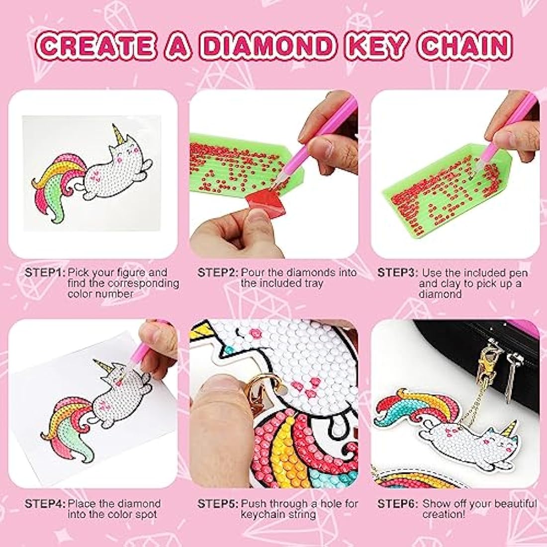 Gifts for 5 6 7 8 9 10 Year Old Girls: Birthday Presents - DIY Diamond Keychain Arts Craft Mosaic Kits Toys for Girl - Easter Gifts for Kids - Daughter, Big Sister, Niece, Granddaughter Teen Girls