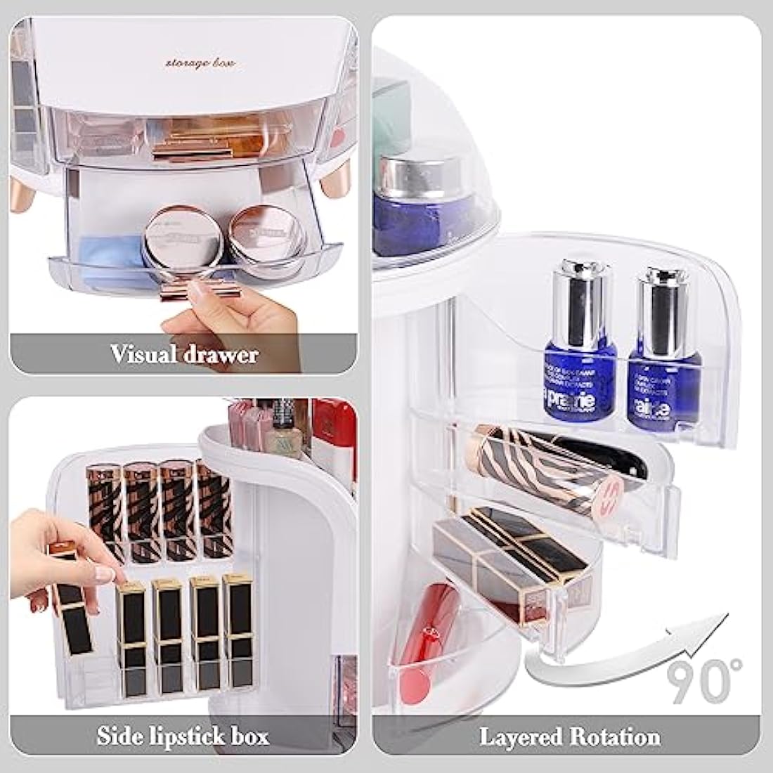 LZDMY Makeup Storage Organiser with Clear Lid, Skincare Organiser Drawers Beauty Holder Cosmetic Organisers for Bathroom, DressingTable Organisers Dustproof Waterproof
