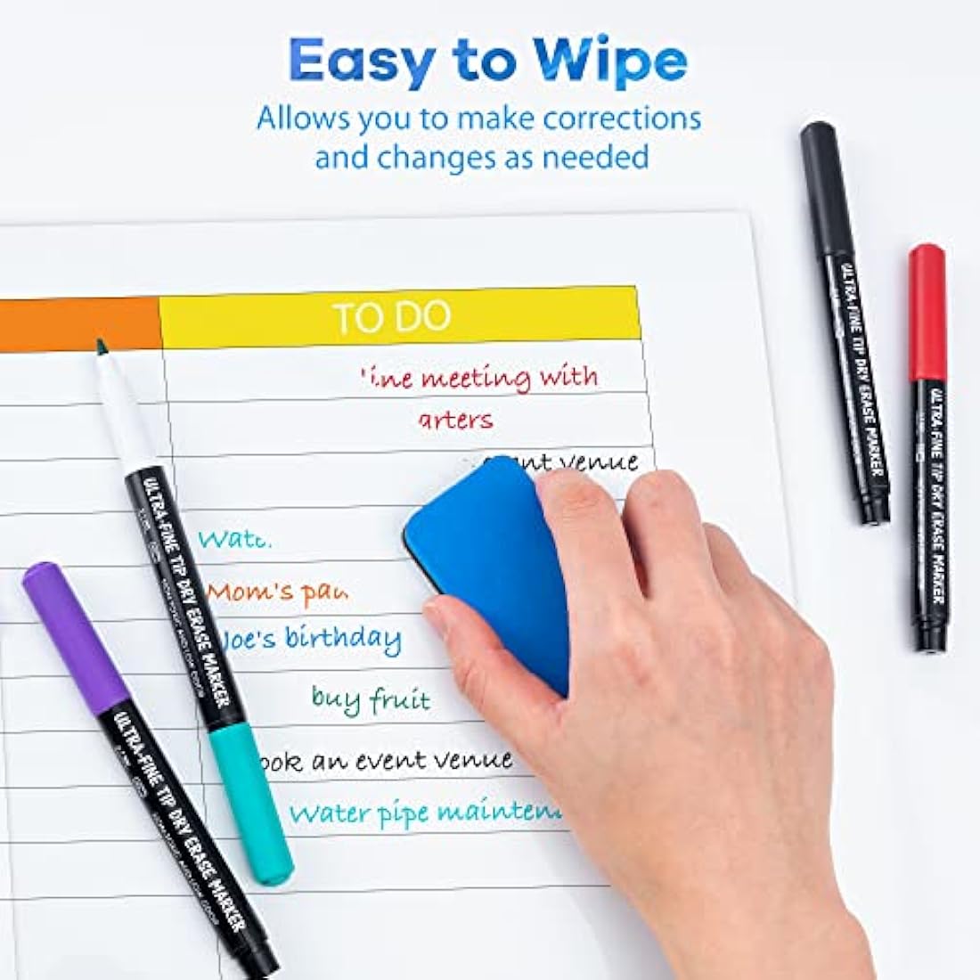 maxtek Dry Wipe Whiteboard Markers, 0.7mm Ultra Fine Tip, Low Odor Extra Fine WhiteBoard Pens, Assorted Colours (Pack of 12)