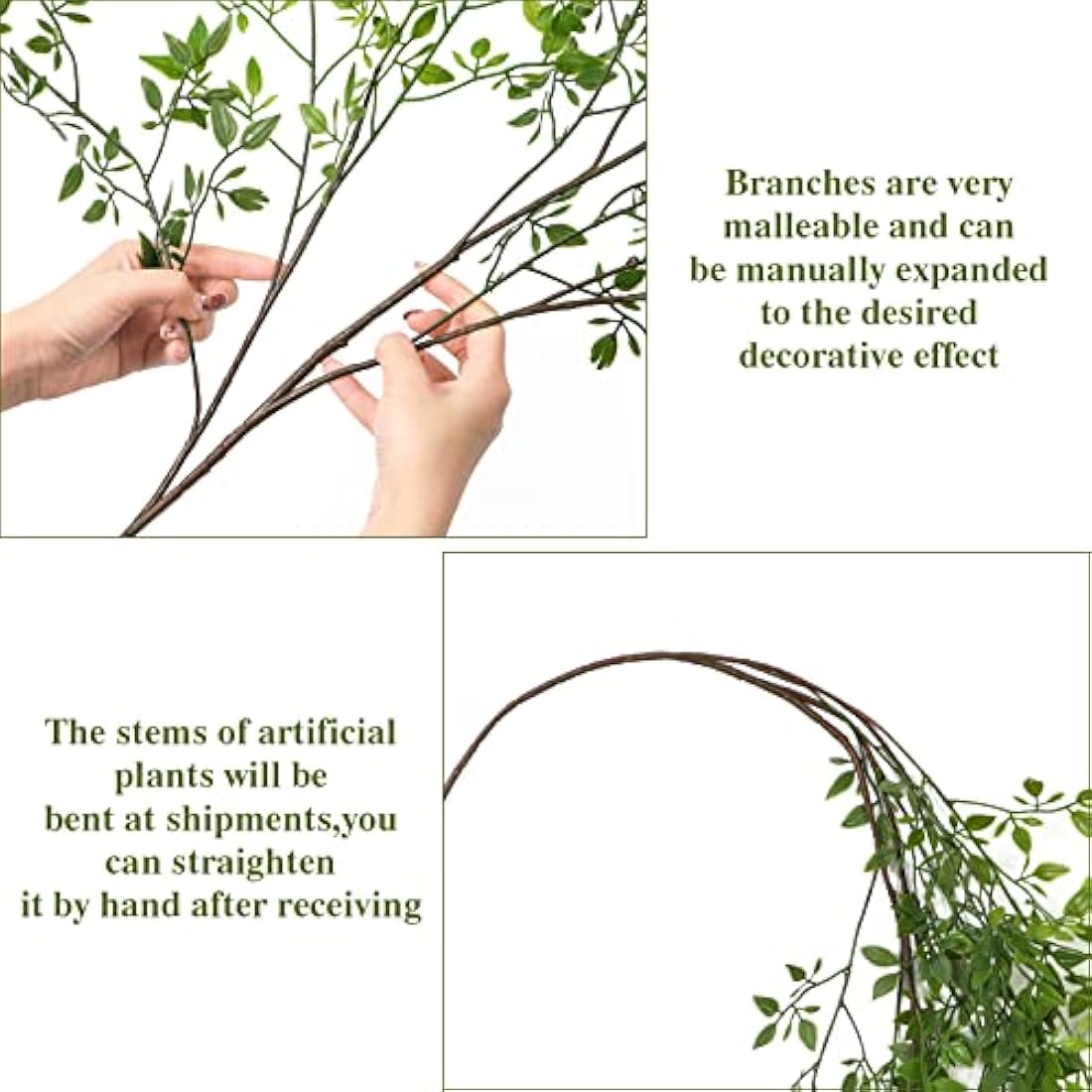 Dremisland 2PCS Artificial Plants 43.3in Artificial Greenery Stems Nandina Leaves Stems Branches Artificial Bamboo Plant for Vase Fake Shrubs Plants Green Bushes for Shop Garden Office Home Decor