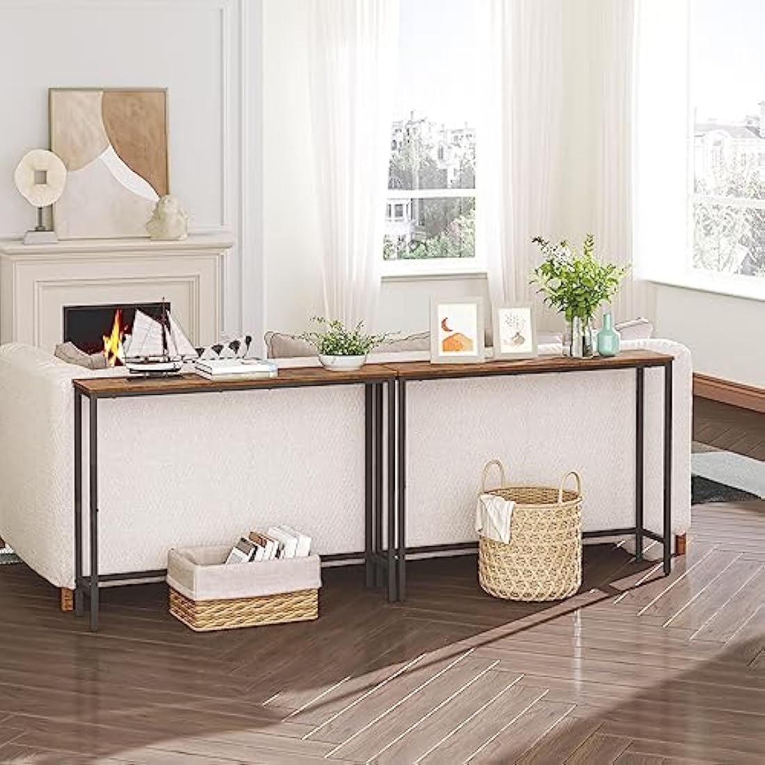 HOOBRO Narrow Console Table, 100 cm Long Slim Console Table for Hallway, Hallway Table for Small Spaces, Living Room, Rustic Brown EBF751XG01