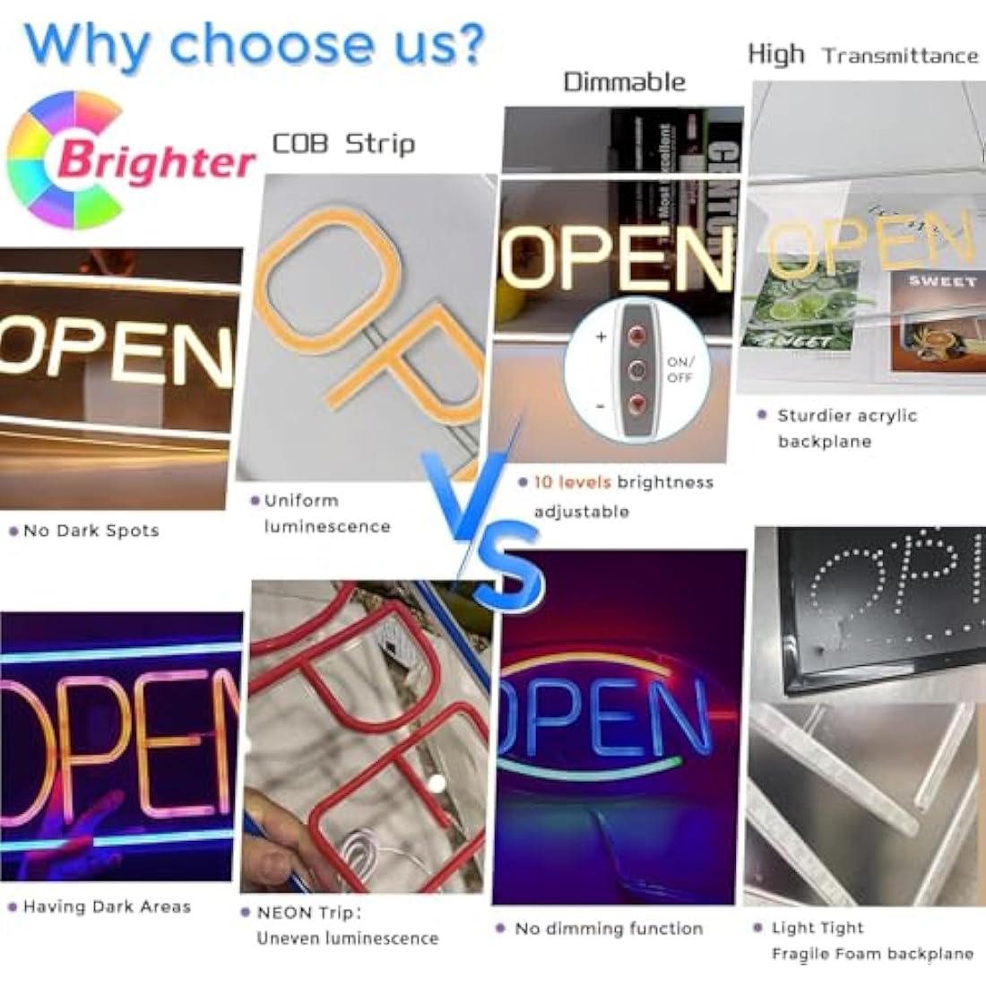 LightingWill LED Neon Open Sign, 16"x 9" Ultra Bright Open Signs for Business, Dimmable 5V USB Light Up Signs for Business Window, Coffee Shops, Stores, Restaurants Bars Hotel, Horizontal