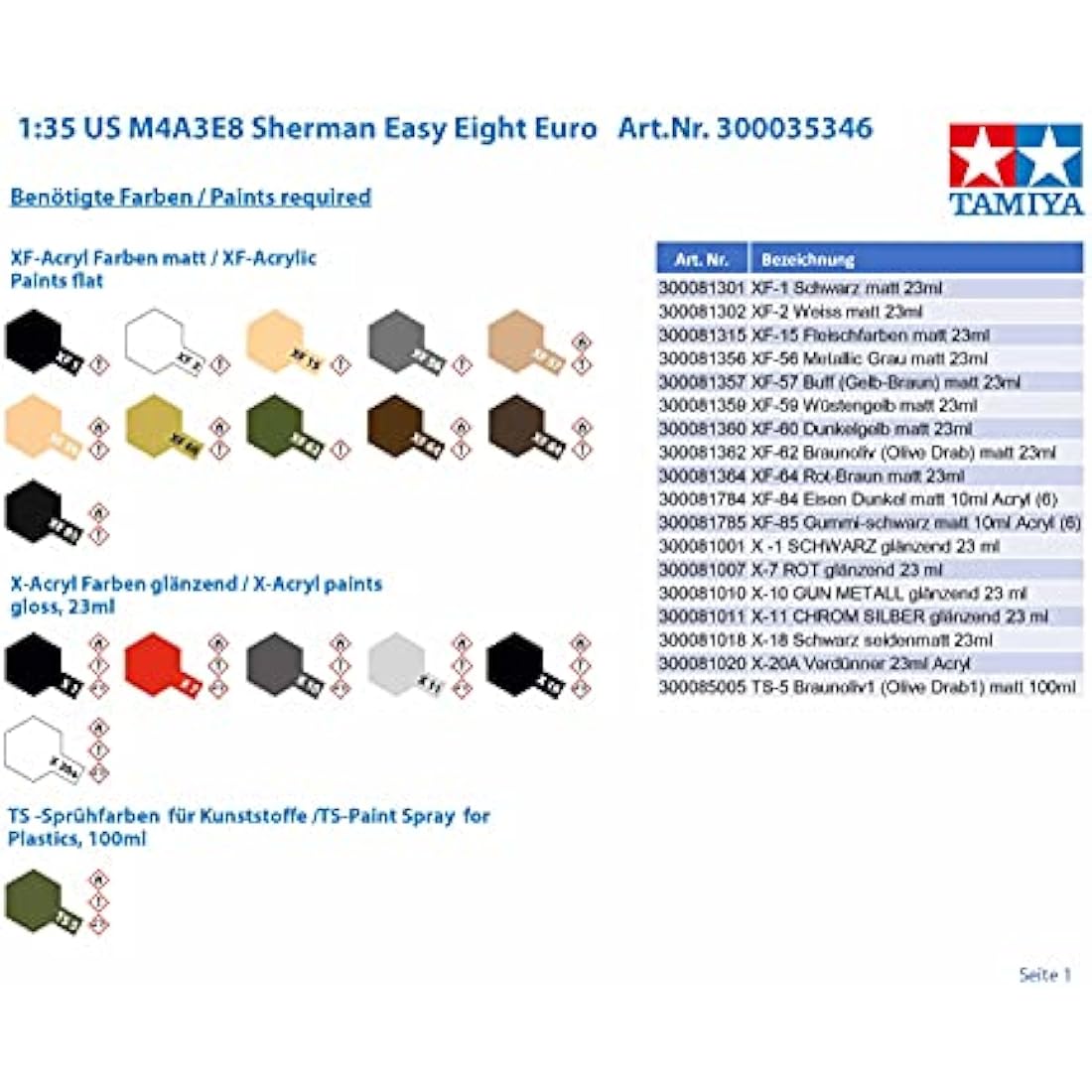 Tamiya TAM35346 35346 US M4A3E8 Sherman Easy 8 1:35 Tank Model Kit