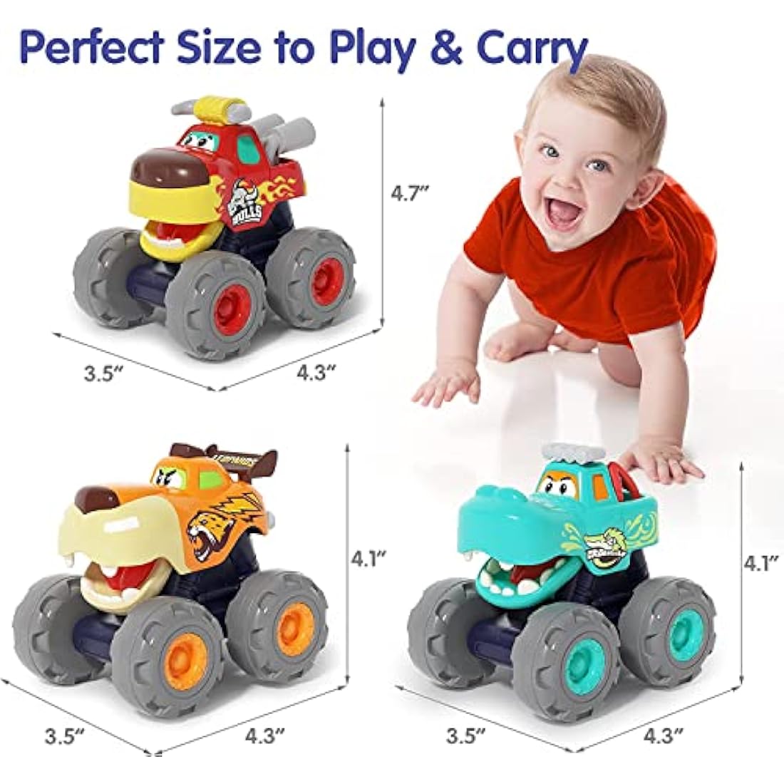 SunnyPal Toys for 1 Year Old Boys - 3 Pack Car Toys for 2 Year Old Boy, Monster Truck Toddler 1st Birthday Gifts for Boy