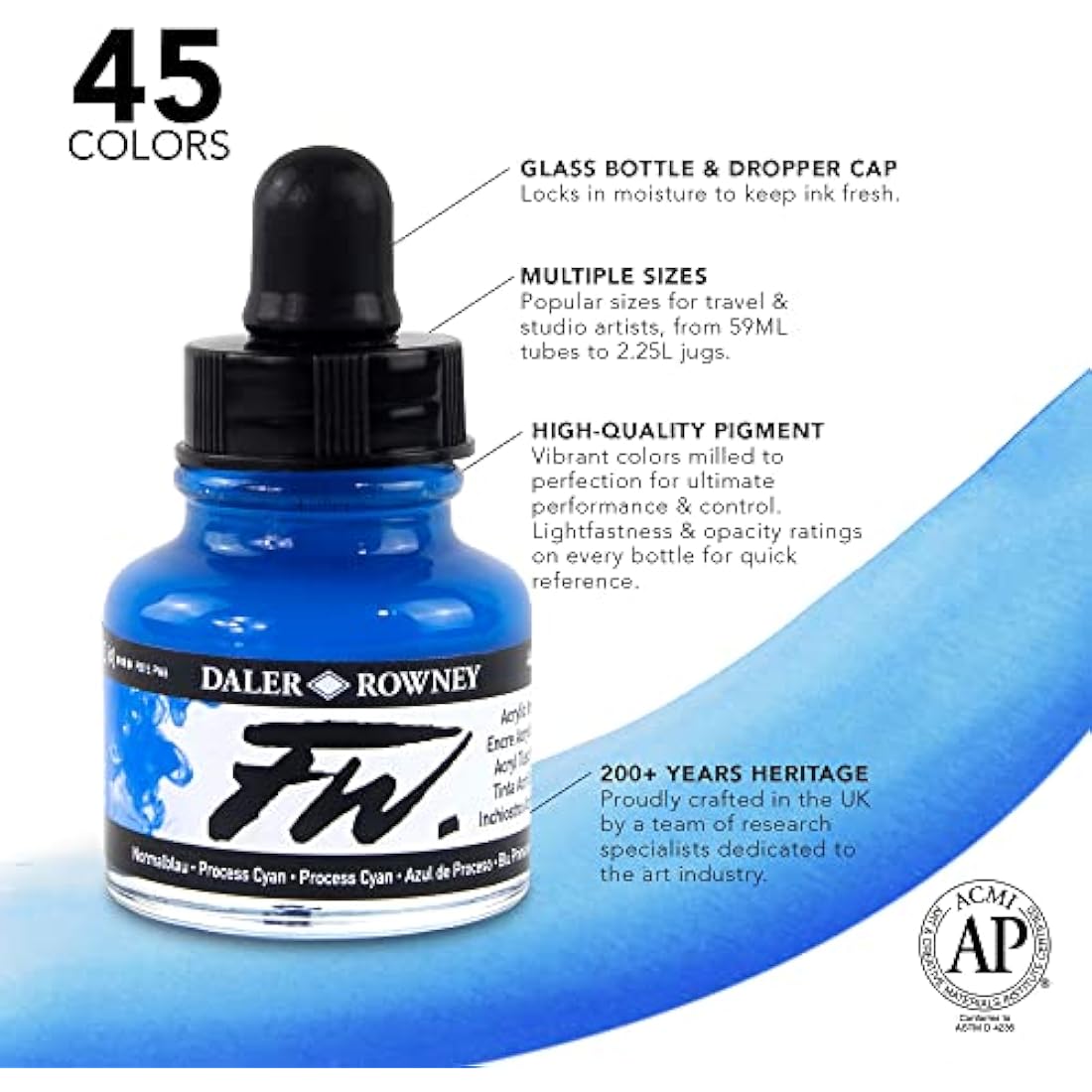 Daler-Rowney FW Neon Ink Set, 6 x 29.5ml Bottles & 1 FW Mixed Media Marker, Acrylic Based Ink, Assorted Colours, For Professional Artists & Students