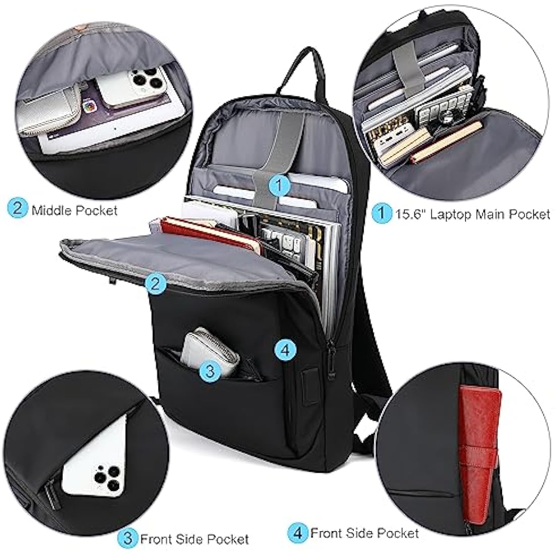 AUGUR Business Slim Backpack for Men Women 15.6 inch Water Resistant Laptop Backpack Computer Notebooks Lightweight Small Backpacks For Travel/Business/Work
