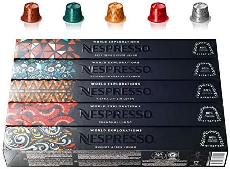 Nespresso World Explorations Pack: Envivo, Fortissio, Linizio, Shanghai, Buenos Aires Lungo - 50 Capsules