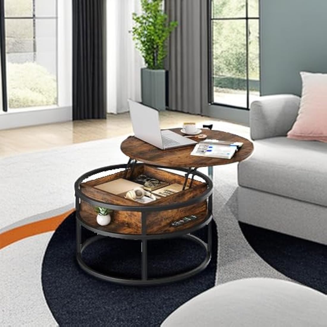 YITAHOME Round Lift Top Coffee Table, Coffee Tables for Living Room with Hidden Storage Compartment, Modern Coffee Table with Storage for Home Office,Round Center Tables Living Room (Brown)