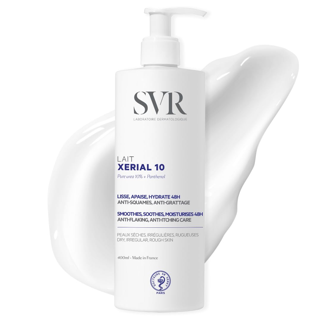 SVR XERIAL 10 Ultra-Rich 48hr Body Lotion, 10% Pure Urea, Panthenol and Shea Butter Moisturiser for Flaky, Scaly, Ashy, Extremely Dry, Psoriasis-Prone