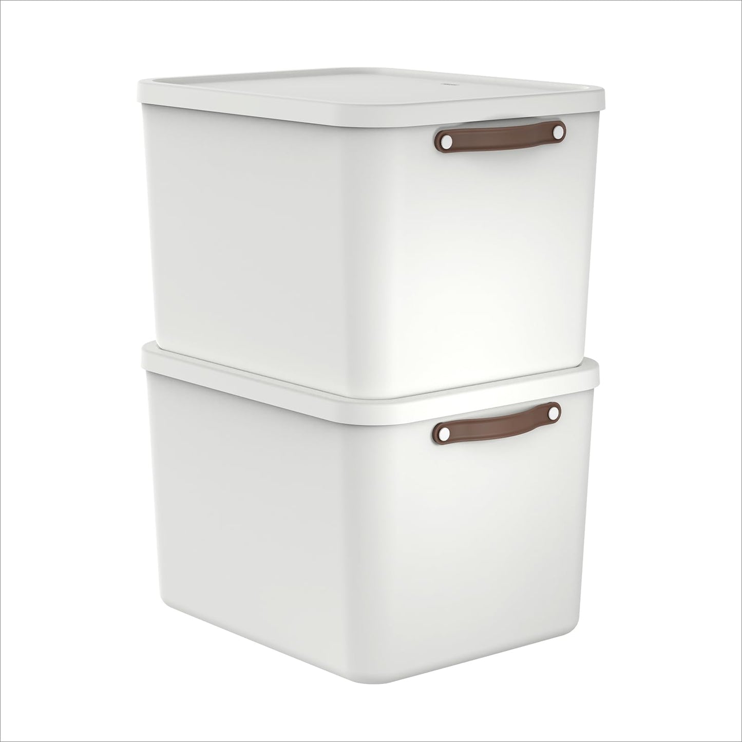 Rotho Maloja Storage Box with Lid 2 x 55 L Stackable Cream White