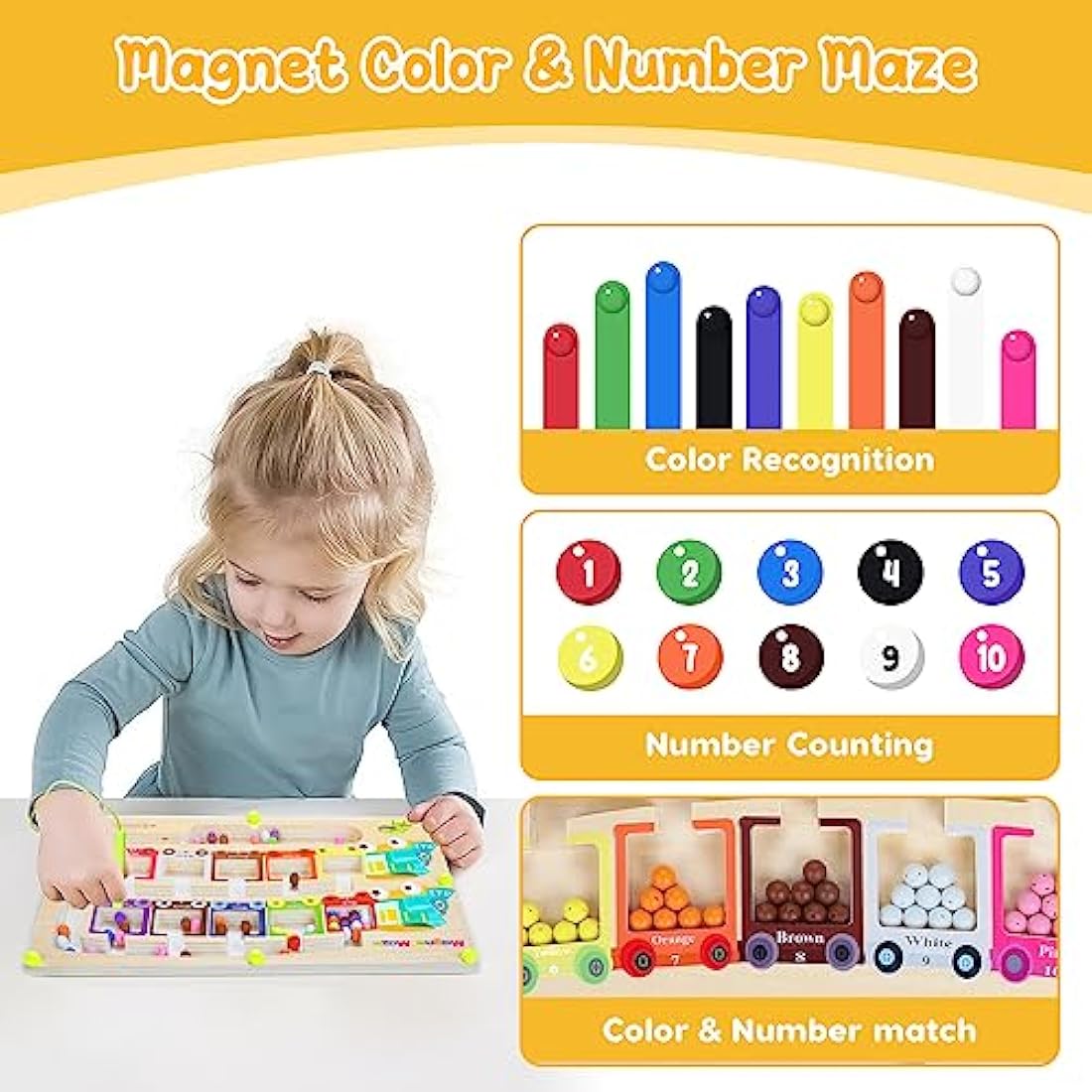 Pincush Magnetic Colour and Number Maze Montessori Wooden ToysCounting Matching GamesEducational Learning Toys for Preschoolers Gift for 3 4 5 6 7 Years Old Girls and Boys