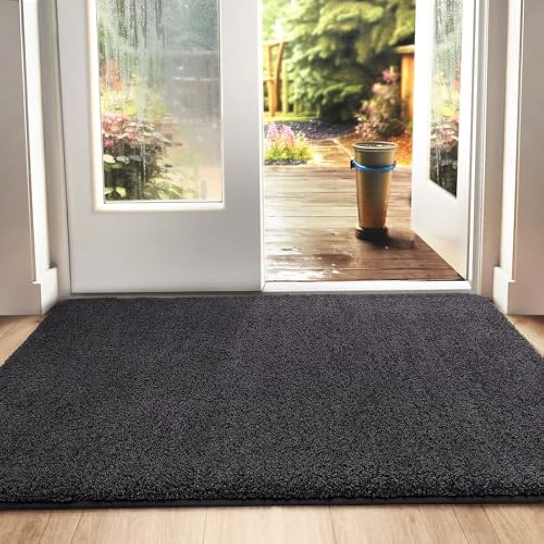 DEXI Dirt Trapper Door Mat Indoor, Non-slip Doormats Inside, Machine Washable, Super Absorbent Entrance Mats Soft Floor Carpet Rug, 80 x 120 cm, Black-Grey