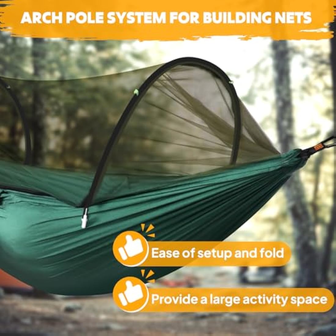 NATUREFUN Ultra-Light Travel Camping Hammock Pop-up Bug Net Hammock 300kg Load Capacity,Breathable,Quick-drying Parachute Nylon 2 Premium Carabiners,2 Tree Slings Included Outdoor Backpacking Hiking