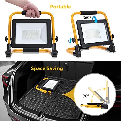 Aigostar Folding Floodlight, 50W 4500LM IP65 Waterproof LED Job Site Light, 5.9ft Cord Plug, Cool White Portable Work Floodlight for Outdoor Garden