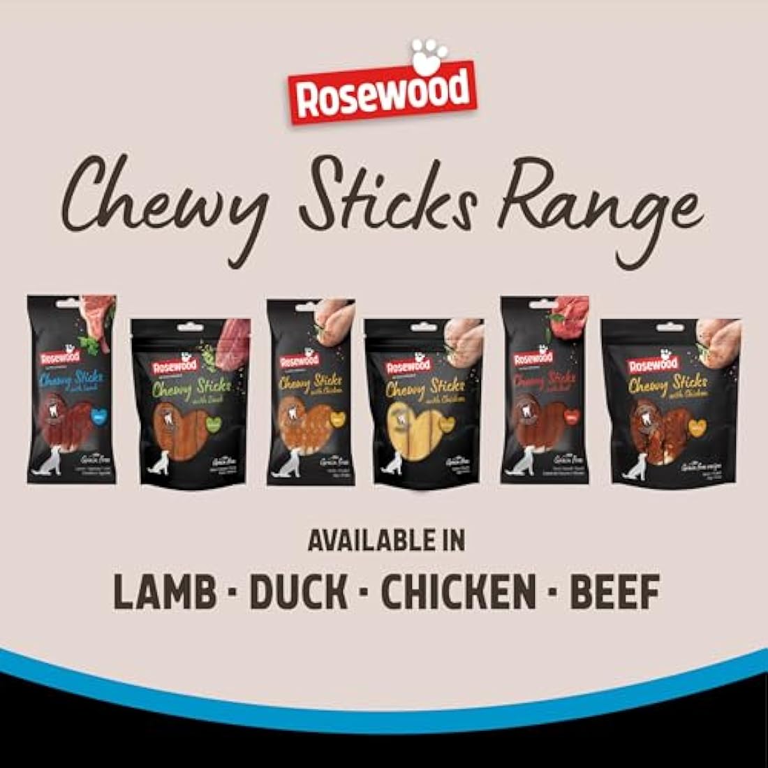 Rosewood Small Chewy Sticks for Dogs - Made with Lamb, Grain Free Chews, High Protein Dog Treats, By Pets Unlimited (8pc, 72g)