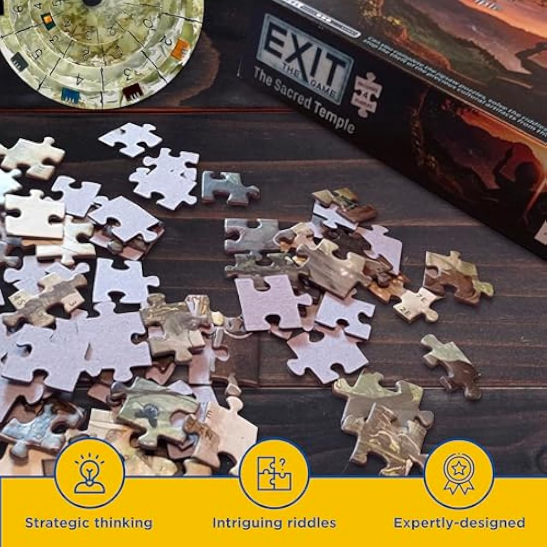 Thames & Kosmos - EXIT: The Sacred Temple Jigsaw Puzzle – Level: 3/5 – Unique Escape Room Game - 1-4 Players - Puzzle Solving Strategy Board Games for Adults & Kids, Ages 10+ - 692877