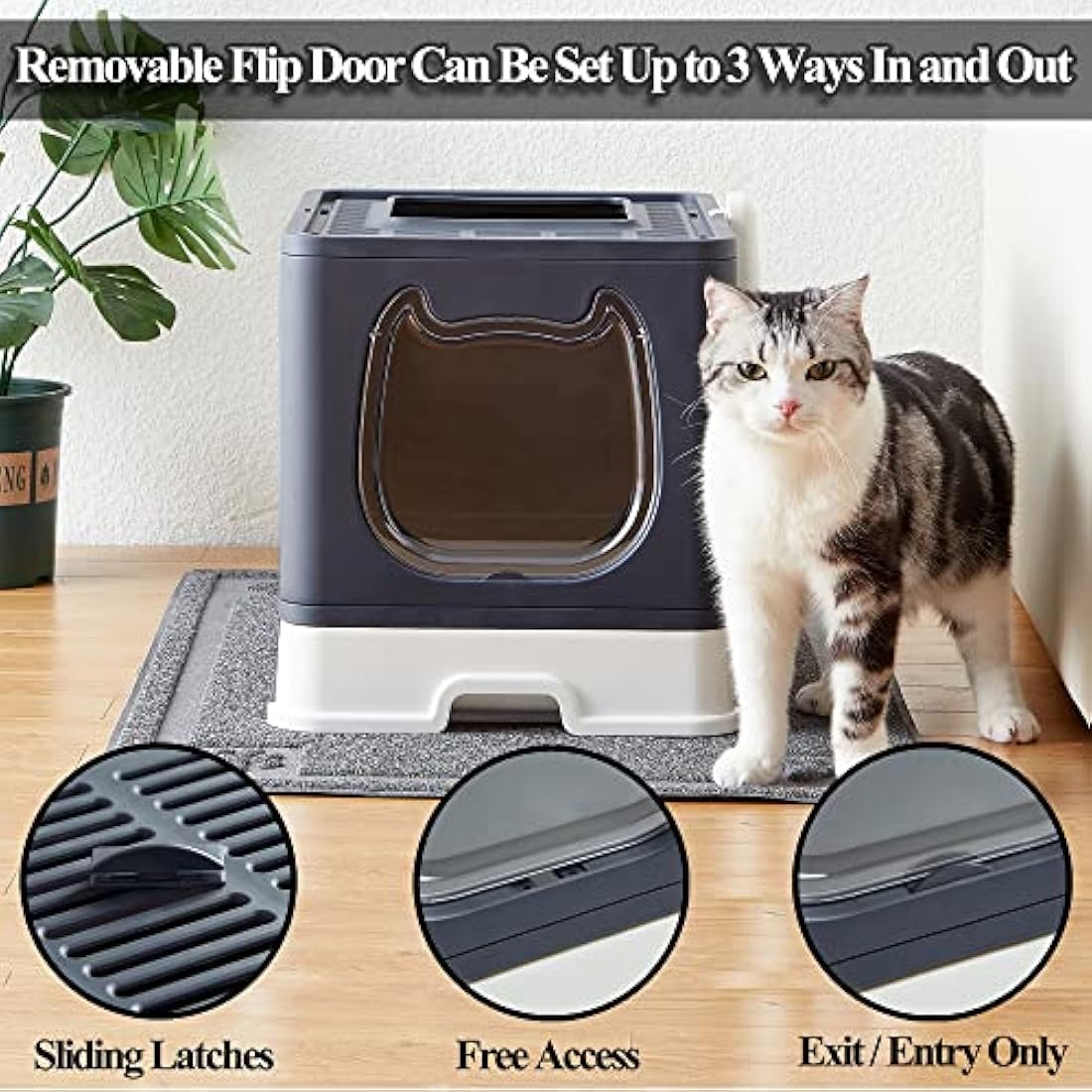 Vealind Covered Cat Litter Box with Lid for Small and Medium Cats, Top Entry Drawer Type with Front Door Cat Litter Tray (Black)