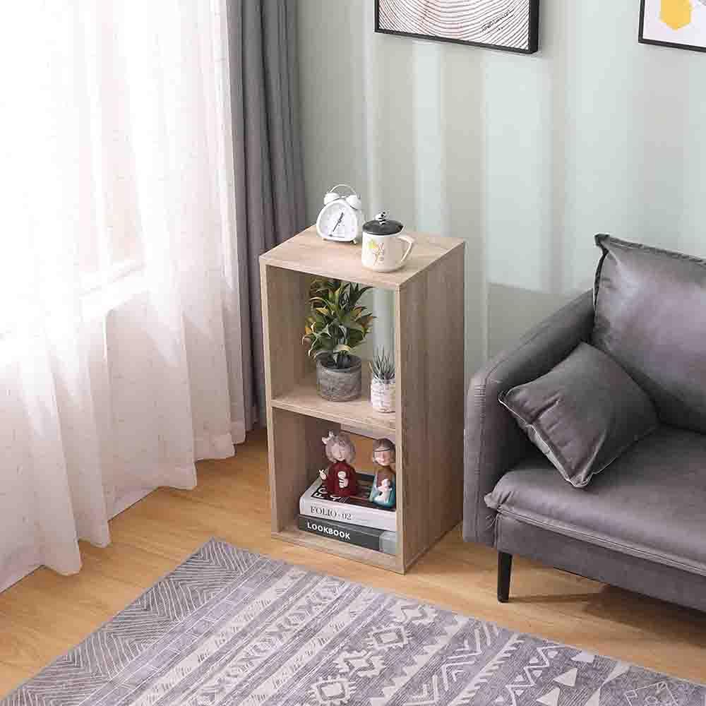 ETNIC ART Double Cube Furniture Storage Bookcase Shelf Oak 35 x 30 x 70 cm MDF Wood Shelf Design Office Entrance Living Room