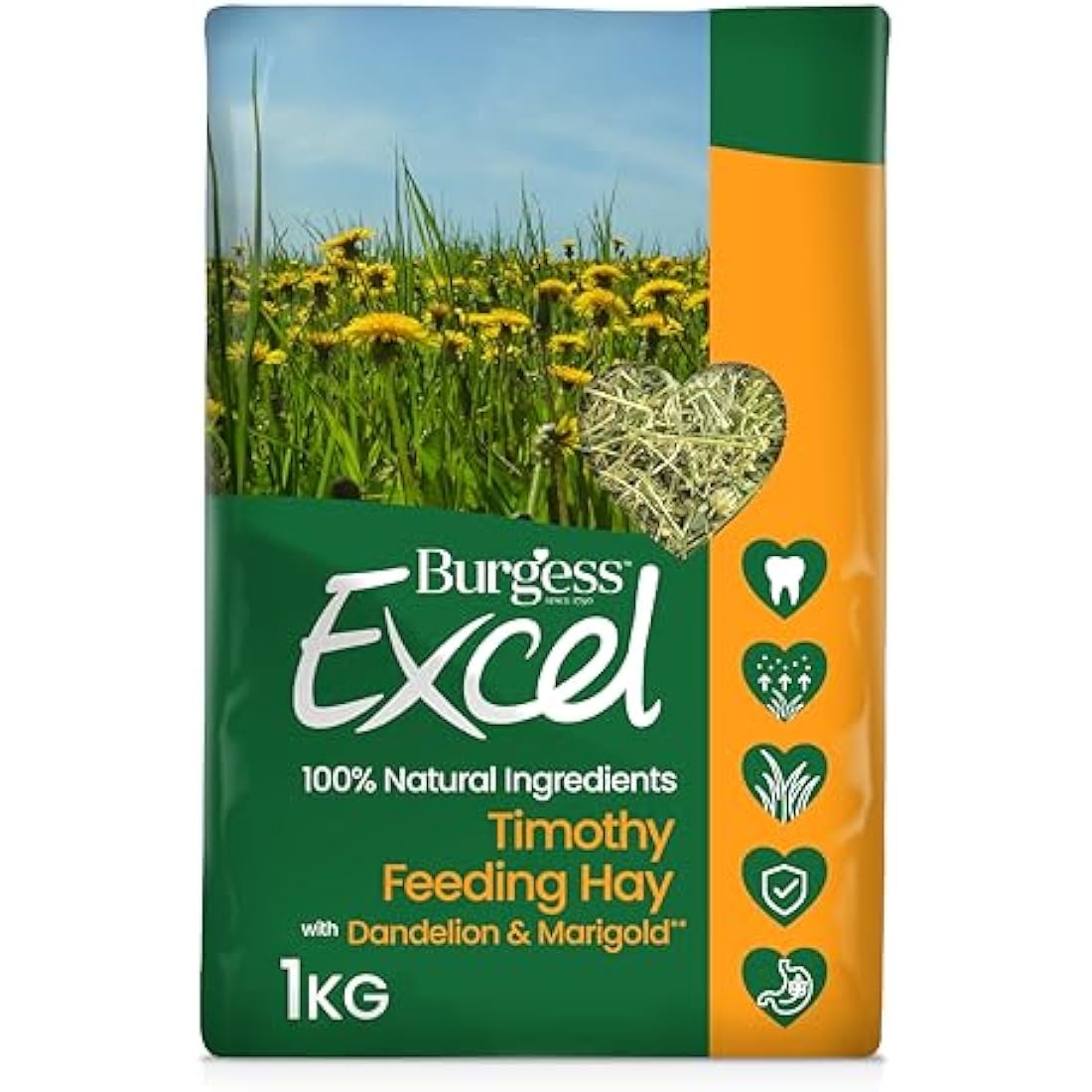 Burgess Excel Dandelion & Marigold Timothy Feeding Hay, 1kg – Dandelion & Marigold Feeding Hay for Rabbits, Guinea Pigs and Chinchillas – 100% Natural Ingredients, Small Animal Timothy Feeding Hay