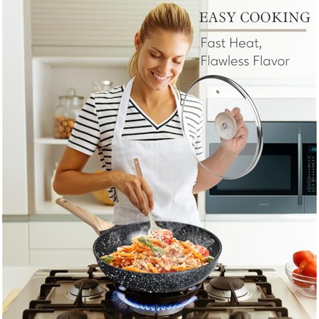 Terlulu Induction Hob Pots and Pans Set - 13pcs Nonstick Cooking Pans Set, Black Granite Cookware Set with Lid, Non Stick Saucepan Set, Frying Pan Set, PFAS PTFE PFOA PFOS Free