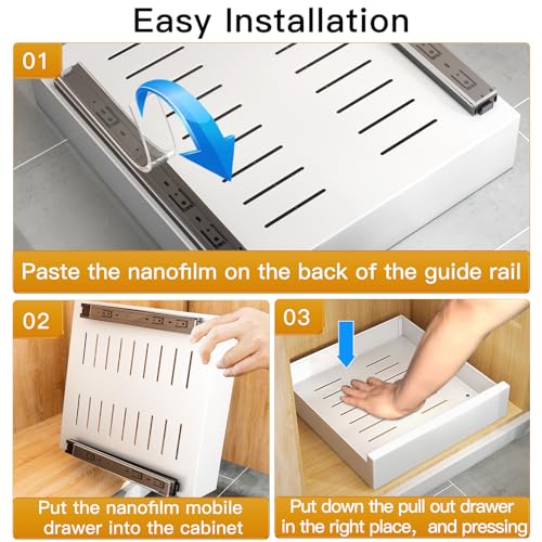 SAYZH Pull Out Cabinet Organizer, Slide Out Drawer Storage Shelves for Kitchen Cupboard, Roll-Out Extendable Sliding Drawer, (30 CM W x 43 CM D x 9CM