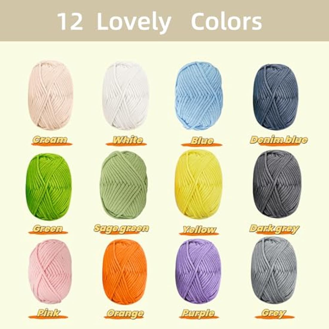 Chunky Cotton Yarn for Crochet, 12x50g Thick Wool for Amigurumi, Easy Crochet Starter Kit with 4mm Hook, Green