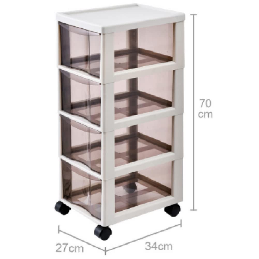 BAKAJI Space-Saving Chest with Drawers Shelves Storage Clear Polypropylene Trolley with 4 Wheels and Sturdy White Structure, Multi-Purpose Organizer