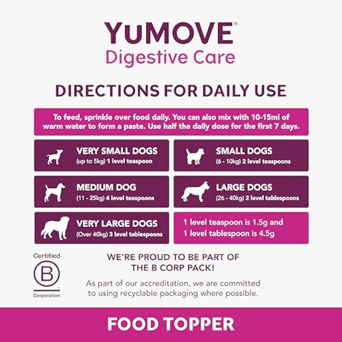 YuMOVE Digestive Care & Fibre, Dog Pre and Probiotic Supplement for Gut Health, Digestive and Anal Glande Support, All Ages and Breeds with Sensitive Digestion, 180g