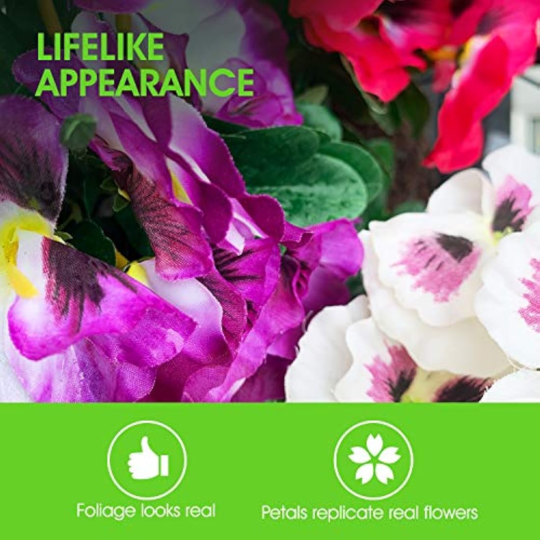 Garden 365 Artificial Pansy Flowers - Fake Plants for Outdoor or Indoor Use - Faux Flower Decorations with Fade Resistant Colour - POTS NOT INCLUDED (5 Pack - Red)