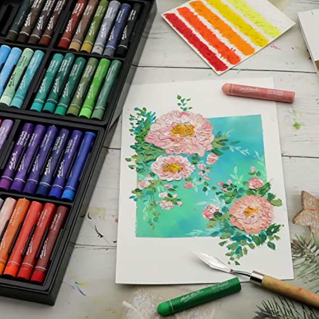 MONT MARTE Extra Soft Oil Pastels 52pc, Assorted Bright Colours, Vibrant and Buttery, Versatile Art Pastels for Blending, Layering & Shading, Ideal for Art, Craft, Colouring and Sketching