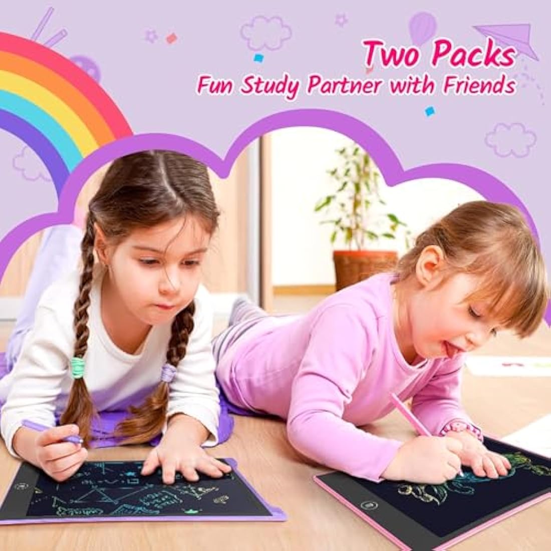 TECJOE 2 Pack LCD Writing Tablet, 10 Inch Colorful Doodle Board for Kids, Electronic Drawing Tablet Drawing Pads,Kids Travel Games Activity for Learning,Gifts for 3–6-Year-Old(Pink and Violet)