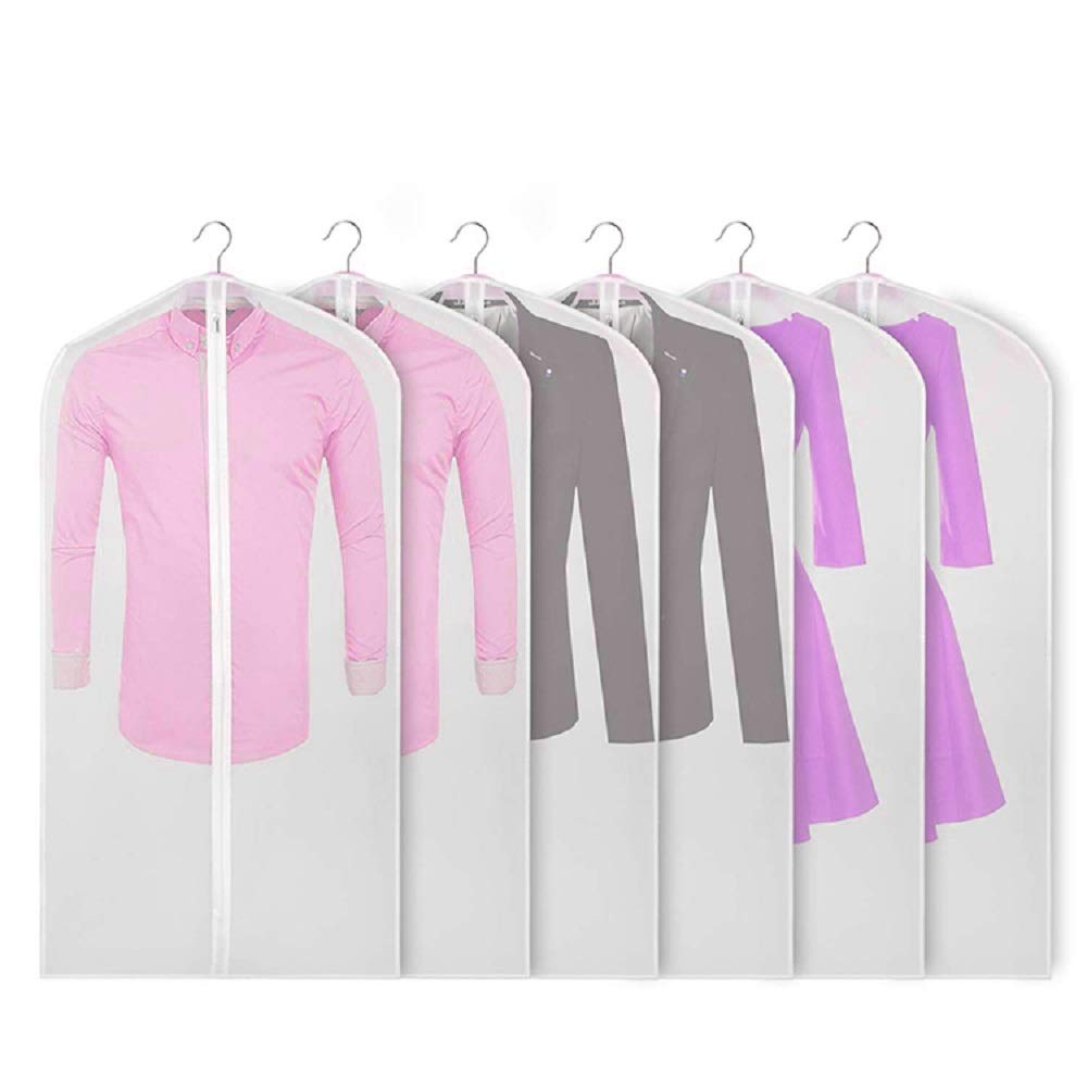 Moth Proof PEVA Zip Garment Bags,Translucent Waterproof Clothes Dust Covers, 6pcs 60 * 100cm Wardrobe Storage