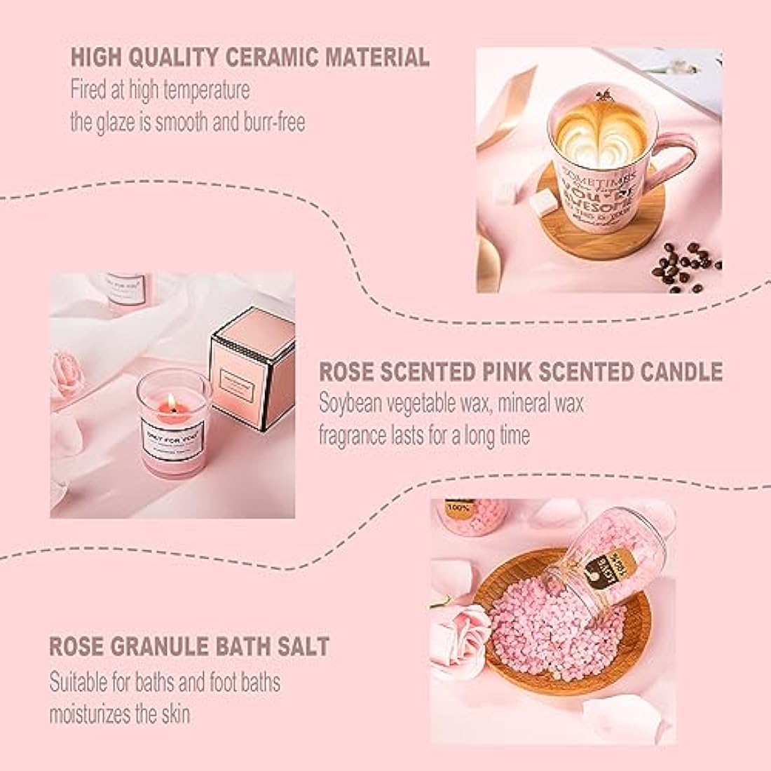 Birthday Gifts for Women Pamper - Inspirational Thank You Gifts for Her, Relaxation Spa Gift Hamper for Ladies, Self Care Bath Set with Scented Candle, 14oz Coffee Mug, Greeting Card, Elegant Gift Box