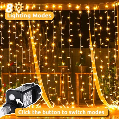 Dekofun 2 Pack 600 LED Curtain Fairy Lights 6m x 3m Gazebo Lights Mains Powered, 8 Modes Curtain LightsOutdoor, Waterproof Fairy Light, Indoor Outdoor String Lights for Wedding Ramadan Decorations