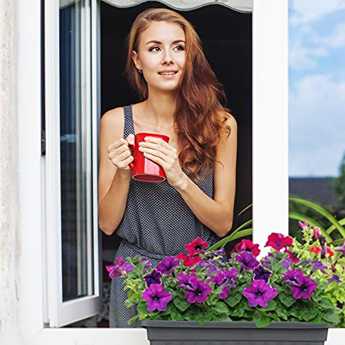 Relaxdays Set of 4 Planters, Indoor & Outdoor, Square Flower Pot, Narrow, HxWxD: 14 x 34 x 18.5 cm, Plastic, Anthracite