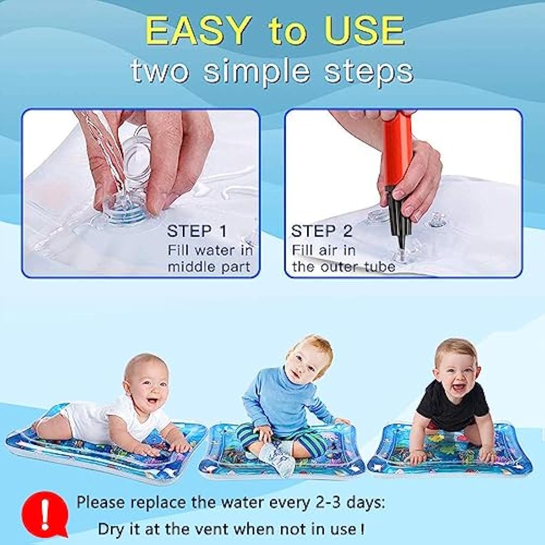 Wendergo Tummy Time Mat Inflatable Water Mat Baby Playmat Sensory Toy Early Development Activity Pad for Infants & Toddlers 3 6 9 Months Newborn Girls Boys