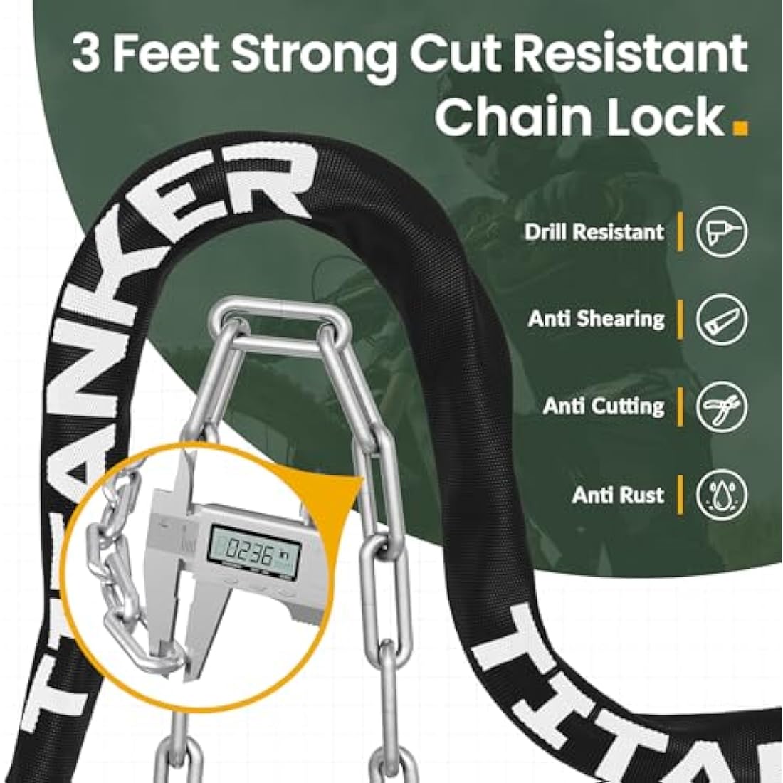 Titanker Bike Chain Lock, Heavy Duty Bicycle Locks, High Security Cycling Locks with 2 Keys, Anti-Theft Lock Chain for Bike Motorcycle, Bicycle, Door, Gate, Fence, Grill (920mm x 6mm)
