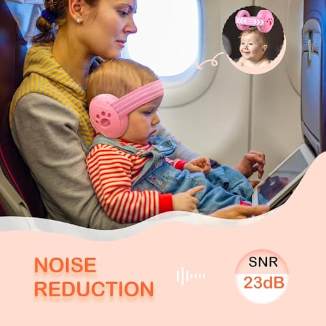 ZOHAN 001 Ear Defenders Baby 3-36 months Earmuffs Noise Cancelling Infant Adjustable Headband for Toddlers Comfort Headphones Against Hearing Damage, Reduction 23dB SNR for Festivals & Travel (Pink)