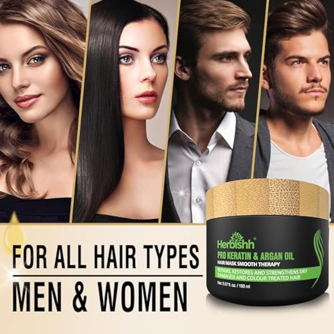 Combo Pack-2pcs Herbishh Hair Color Shampoo for Gray Hair+ 1pc Argan Intense Hair Mask- Hair Dye Shampoo – Colors Hair in Minutes – Long-lasting color– 500 Ml –Stimulates Dry Frizzy Hair (Black)