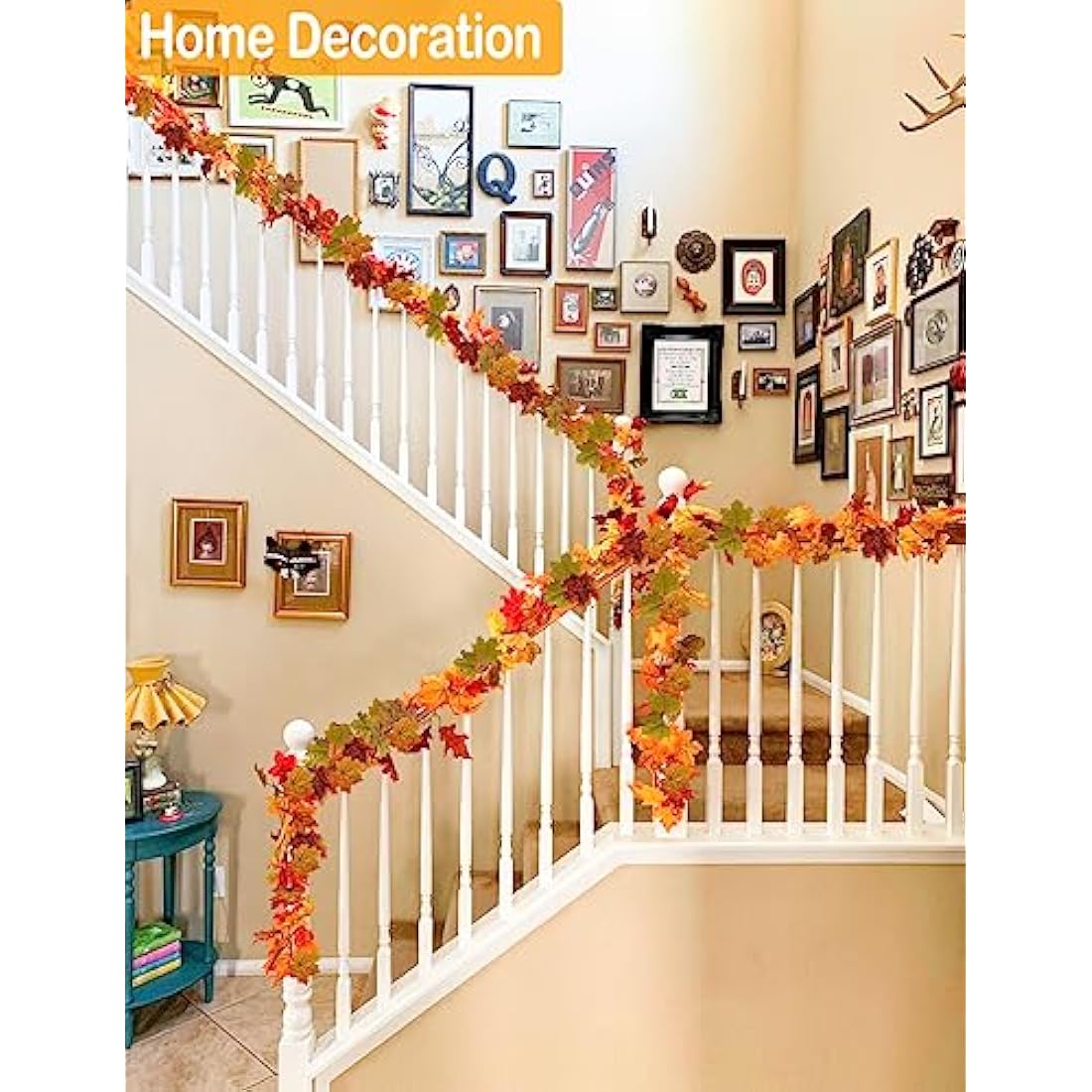 2 Pack Artificial Autumn Maple Leaves Vines Decorations, 5.9Ft/Piece Fall Leaf Garland Hanging Plant with Hooks, Thanksgiving Halloween Decor for House Garden Wall Doorway Fireplace Autumn Decoration