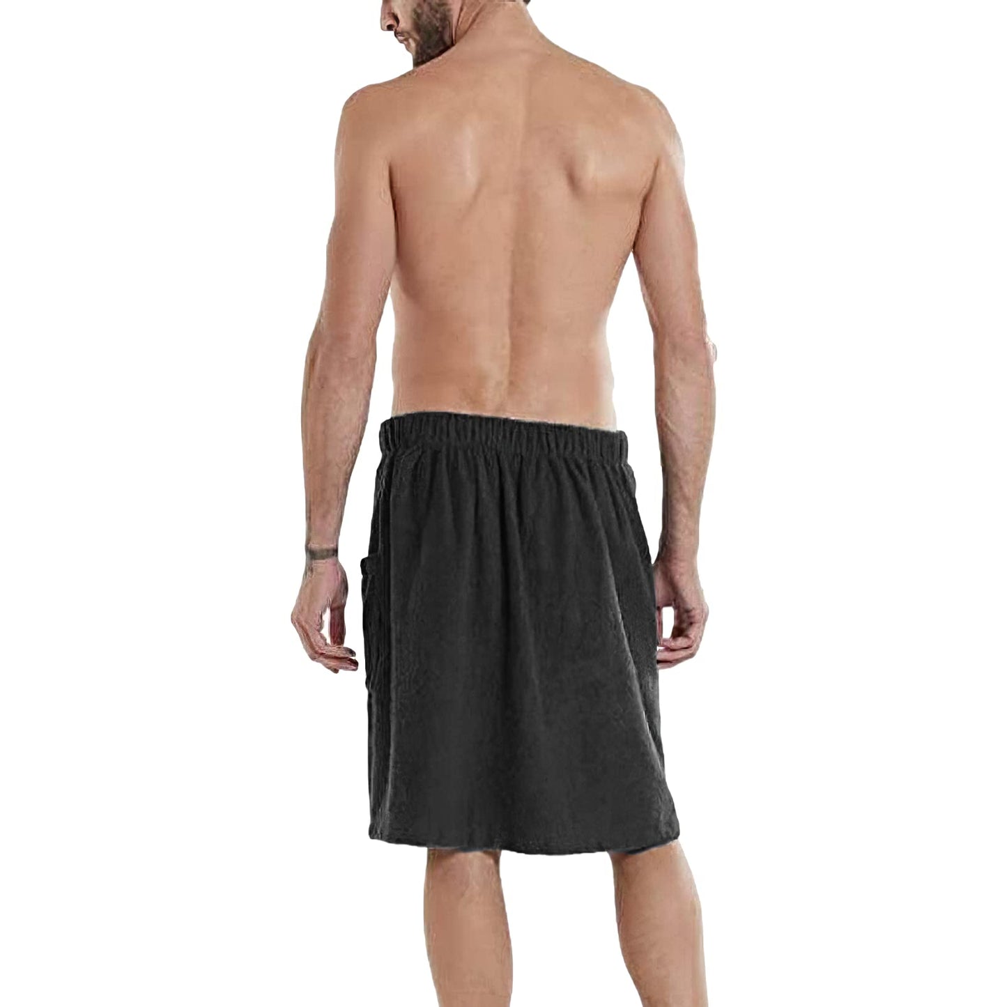 Jamron Mens Adjustable Bath Towel Wrap - Wearable Towel Skirt with Pocket for Gym Shower Sauna Spa & Beach Cover Ups Black L