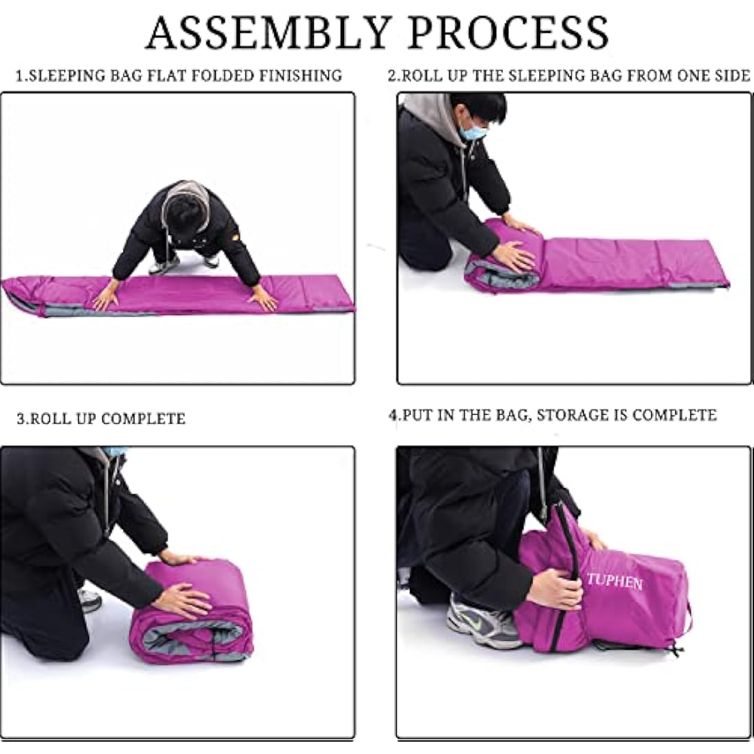 tuphen - XL Sleeping Bags: 3-4 Seasons Warm Cold Weather - Camping Sleeping Bag for Hiking Backpacking - Packable Travel Gear Summer Winter - Adults Kids Girls Boys, Light Purple Grey