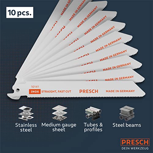Presch Reciprocating saw edges metal and stainless steel 10 pcs (2-8mm) - 8% cobalt saw edges for stainless steels - Universal shaft reciprocating saw edges set incl. box