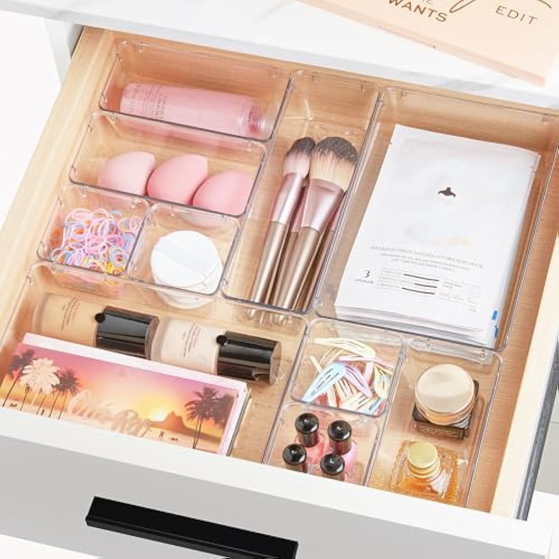 Vtopmart 44 Pack Drawer Organiser, 4-Size Desk Organiser Drawers, Clear Plastic Storage Bins for Makeup, Bedroom, Kitchen Gadgets Utensils and Office