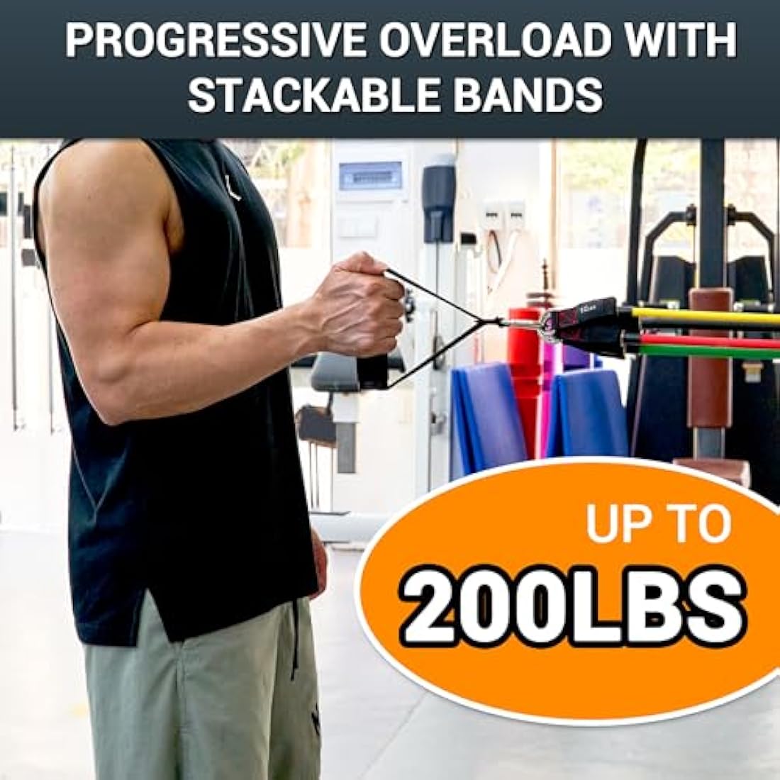 TheFitLife Exercise Resistance Bands with Handles - 5 Fitness Workout Bands Stackable up to 110/150/200/250/300 lbs, Training Tubes with Large Handles, Ankle Straps, Door Anchor, Carry Bag