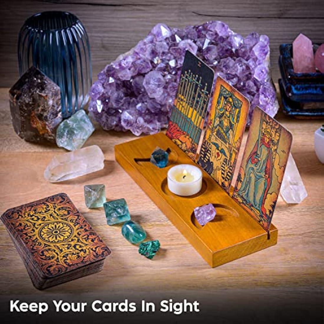 Curawood Tarot Card Holder Stand - Display Your Daily Affirmation Cards - Wooden Tarot Card Stand - Tarot Accessories - Tarot Board Altar Stand - Pagan & Wiccan Altar Supplies - Witchy Room Decor